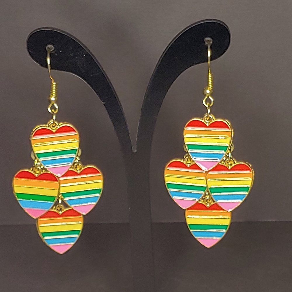 Rainbow hearts chandelier earrings